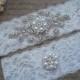 OLIVIA Style B-Bridal Garter Set, Wedding Garter Set, Vintage Ivory Lace Garter, Rhinestone Crystal Bridal Garter