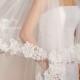 2 Tiers Cathedral Lace Trim Wedding Veil With Elbow Length Blusher-Wedding Veil, Lace Bridal Veil, Cathedral Veil - Style V8C
