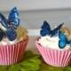 Wedding Cake Topper 12 Blue Edible Butterflies - Edible Butterflies for Cake and Cupcakes - Edible Cupcake Decoration