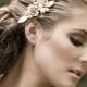 Wedding Hair Comb, Bridal Hair Accessories, Filigree Flower Leaf, Freshwater Pearl Cluster Headpiece, Swarovski Crystal Hair Piece (CLAIRE)