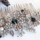 Victorian Style Bridal Hair Accessories, BLUE Swarovski Crystal Wedding Hair Accessory, Pearl and Rhinestone Flower and Leaf Hair Comb, LISA