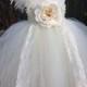 Ivory Rustic/Vintage Flower Girl Tutu Dress, flower girl dress - rustic wedding, vintage wedding, ivory wedding dress, ivory flower girl