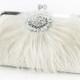 Ivory Bridal Clutch with Rhinestone and Ostrich Feathers 8-inch PASSION
