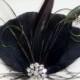 ON SALE BLACK Feather Hair Clip Fan Dark Green Peacock Feathers and Crystal Handmade Fascinator  Bridal Wedding Bridesmaids Hair Accessory