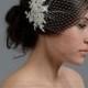 Wedding Veil - Ivory blusher birdcage veil with alencon lace