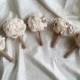 SET OF 5 Small cream rustic wedding BOUQUETS Ivory Flowers, Burlap Handle, Flower girl, Bridesmaids, sola roses vintage wedding small toss