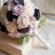MEDIUM Ivory lilac dark grey rustic wedding BOUQUET sola Flowers, olive leafs, spring summer wedding, pastel bouquet, custom