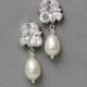 Crystal Earrings , Bridal Pearl  Earrings , White Ivory Cream Champagne Pearl Wedding Earrings , Wedding Jewelry