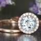 Natural Aquamarine Halo Diamond Engagement Wedding Ring Set in 14k Rose Gold 8x8mm Aquamarine Ring and Dainty Rose Gold Wedding Band