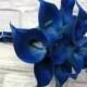 Calla lily Wedding bouquet Royal blue real touch bridesmaid bouquet