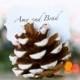 CUSTOM ORDER -- for Sujin -- 75 Snow Dusted Pine Cone Place Cards and Gold Deer Wedding Cake Toppers - New