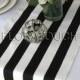 Black and White Stripe Table Runner Wedding Table Runner with white stripes on the borders