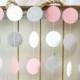 Silver Glitter, White, Pink 10 ft Circle Paper Garland- Wedding, Birthday, Bridal Shower, Baby Shower, Party Decorations