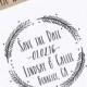 Save the Date Stamp, Wedding Stamp with Wreath, Save the Dates, Wedding Stamp With Names and Date, Custom Save the Date Stamp Style No. 49W