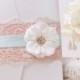 SHABBY CHIC: Mint and Peach Vintage Lace Pocketfold Wedding Invitation, Flower Wedding Invitation, Unique Spring Wedding Invitation