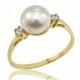 Pearl Engagement Ring, June Birthstone, Pearl and .08 ct Diamonds Ring, Diamond and Pearl Ring, Engagement Ring, Art Nouveau Gold Ring,