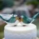 Chipper Chickadee Cake Topper in Deep Green and Goldenrod: Bride & Groom Love Bird Cake Topper -- LoveNesting Wedding Cake Toppers