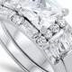 3.20 Carat Princess Cut Baguette Round Russian Diamond Clear CZ Three Piece Wedding Trio Set Engagement Ring Band Solid 925 Sterling Silver