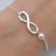 Infinity Bracelet with Pearl, Infinity Pearl Bracelet, Infinity Bracelet, Bridesmaid Bracelet, Bridal Bracelet - Sterling Silver Chain 0217