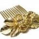 Bridal Hair Comb, Gold Rose Flowers, Wedding Hair Accessory, Gold Leaf Hair Comb, Vintage Wedding Garden, Wedding Flower Comb