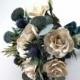Sea Holly and Cream Ivory Roses Bridal Tartan Paper Bouquet