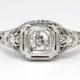 SALE Fantastic Art Deco .22ctw Filigree Old European Cut Diamond Engagement Ring 18k