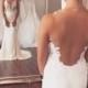 2015 Sexy Mermaid Wedding Dress Sheer Back Scoop Neck Lace Applique Bridal Gowns