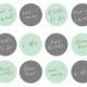 Mint Green & Gray Grey  Cupcake Toppers DIY Calligraphy Chic Printable Digital PDF JPEG Wedding Engagement  Bridal Shower Instant Download