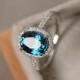 London blue topaz ring, oval gemstone, sterling silver halo ring, engagement ring