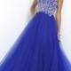 Sparkly Beaded Top Blush 5425 Royal Long Lace Up Back A Line Prom Dress
