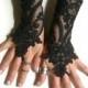 Black lace gloves french lace  bridal gloves lace wedding fingerless gloves black gloves burlesque  vampire glove