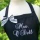 Personalized Black Wedding Dress "Mrs." Apron - Her New Married Name - Cutting the Cake - Brides Personalized Wedding Aprons - Shower Gifts
