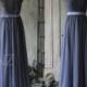 2015 Steel Blue Bridesmaid dress, Cap Sleeve Wedding dress, Lace Backless Evening dress, Maxi dress, Long Formal dress floor length (F120B)