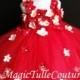 Ivory and Red Hydrangea Flower Girl Dress Tulle Dress Wedding Dress Birthday Dress Toddler Tutu Dress 1t 2t 3t 4t 5t Morden Wedding