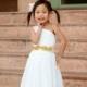Bridal White Flower Girl Dress, with Gold or Silver Rhinestone Sash {The Mia Dress Style No. 108} Made in the USA