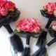 Hot Pink, Pink, Fuchsia and Black Bridal Bouquets Set