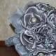 Bridal Bouquet - Brides Bouquet - Grooms Bout of Platinum Colored Roses, Crystal and Pearl Brooches & Embellishments