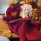 Bridal Bouquet - Brides Bouquet & Bout- Handmade Burgundy, Tan, Brown and Gold Fabric Flowers, Brooches and Embellishments Brooch Bouquets