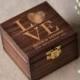 Wood Wedding Ring Bearer Box, Fingerprint Box Rustic Wooden Ring Box, Engraved  Bride and groom names, 