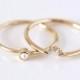Wedding Set - Pearl Ring & Diamond Crown Ring - 14k Gold