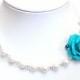 Bridesmaid Necklace with Turquoise roses flower Necklace Wedding White pearls Necklace floral rose necklace. Necklace beach wedding