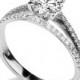 Split Shank Ring, Diamond Engagement Ring, 14K White Gold Ring, 0.97 TCW Diamond Ring Vintage, Split Shank Engagement Ring