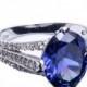 2.54 Carat Oval Cut Tanzanite Round Diamond CZ Solid 925 Sterling Silver Solitaire Dazzling Diamond Accent Wedding Engagement Promise Ring