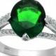 Oval Cut 2.54CT Emerald Green Round Diamond CZ Solid 925 Sterling Silver Solitaire Dazzling Diamond Accent Wedding Engagement Promise Ring