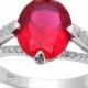 Oval Cut 2.54CT Red Ruby Round Diamond CZ Solid 925 Sterling Silver Solitaire Dazzling Diamond Accent Wedding Engagement Promise Ring Gift
