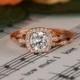 1.25 Carat Halo Wedding Set, Vintage Style Bridal Rings, Man Made Diamond Simulants, Art Deco Engagement Ring, Sterling Silver, ROSE Gold
