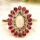 Vintage Opal & Spinel Alternative Engagement Ring 14K Gold Diamond Wedding Ring Bridal Jewelry Size 7