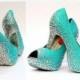 Robin's Egg Blue Platform Heel Peep Toe Shoe - Swarovski Crystal - Bride, Bridesmaid, Prom (can be made in other colors)