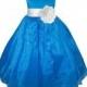 Royal blue Flower Girl dress sash pageant organza wedding bridal recital children bridesmaid toddler elegant size 12-18m 2 4 6 8 10 12 