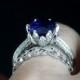 Lotus Flower Blue Diamond & Sapphire Engagement Ring Leaf Filigree band set 3ct 9mm 14k 18k White Yellow Rose Gold-Platinum-Custom-Wedding